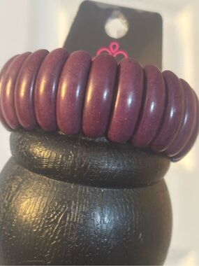Purple Wood Bead Stretch Bracelet -
